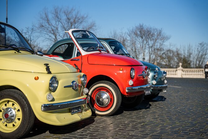 Classic Elegance: Vintage Fiat 500 Cabriolet Rome Tour - Pyramid of Cestius (Piramide Cestia): ancient shape, great framing
