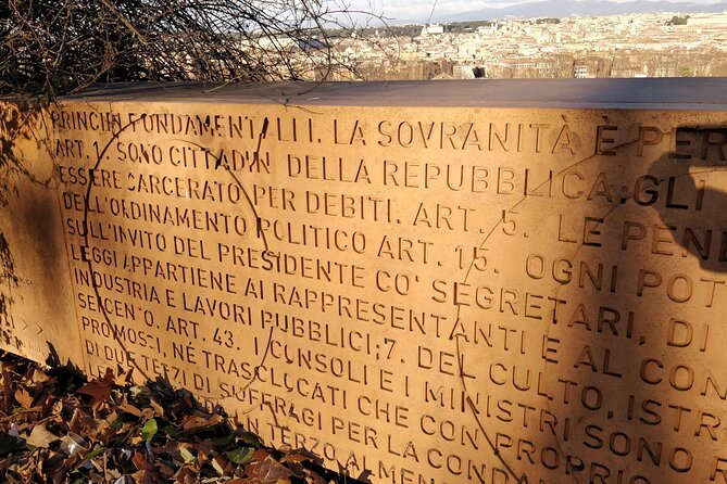 Gianicolo to Trastevere: Italy's Independence trail with GELATO - Il Muro della Costituzione Romana and Terrazza del Gianicolo: history meets romance views
