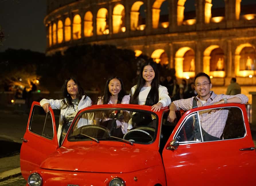 Rome: Night Tour in a Vintage Fiat 500 with Aperol Spritz - Colosseum After Dark: Seeing a Landmark Without the Crowds