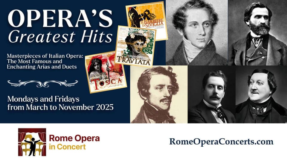 Rome: "Opera's Greatest Hits" Opera Concert with Aperitif - The 75-Minute Program: Puccini’s Hits and Beyond