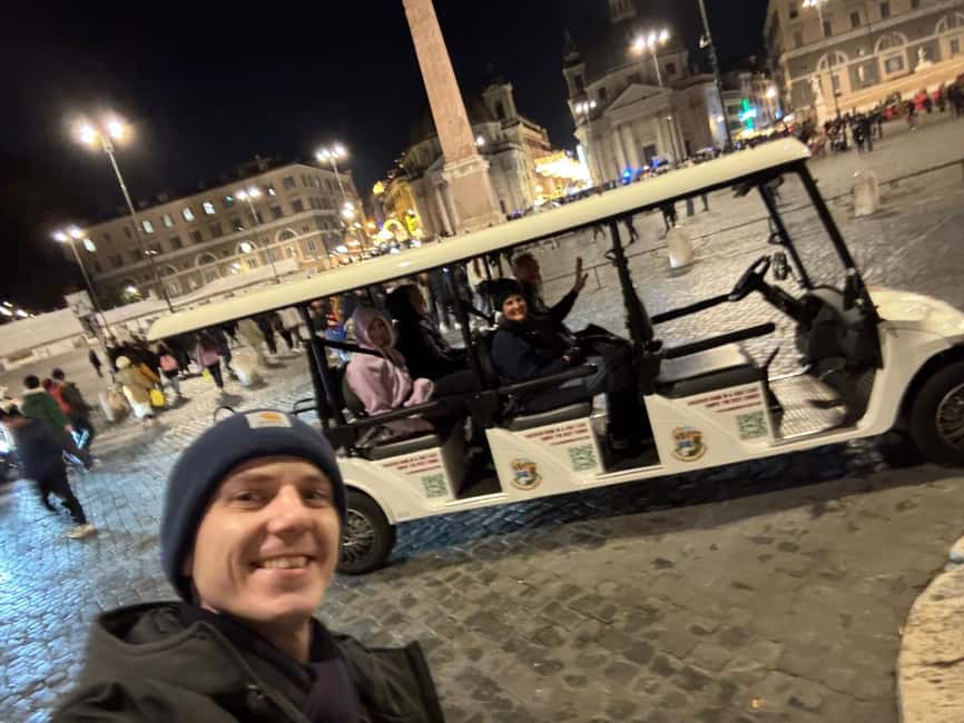 Rome: Private Golf Cart Night Sightseeing Tour & Aperitivo - Piazza Venezia and the Tiber River: the Wedding Cake angle