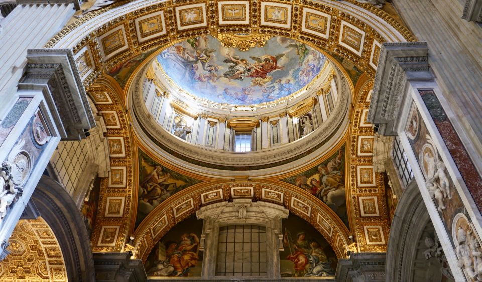 Rome: St. Peter's Basilica with Dome Private Tour - Inside St. Peter’s Basilica: gold ceilings and big, readable art