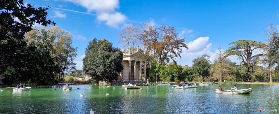 ROME: Villa Borghese Lake tour by boat paddling independently +aperitivo - Row Villa Borghese Lake: The 20-Minute Independent Paddle
