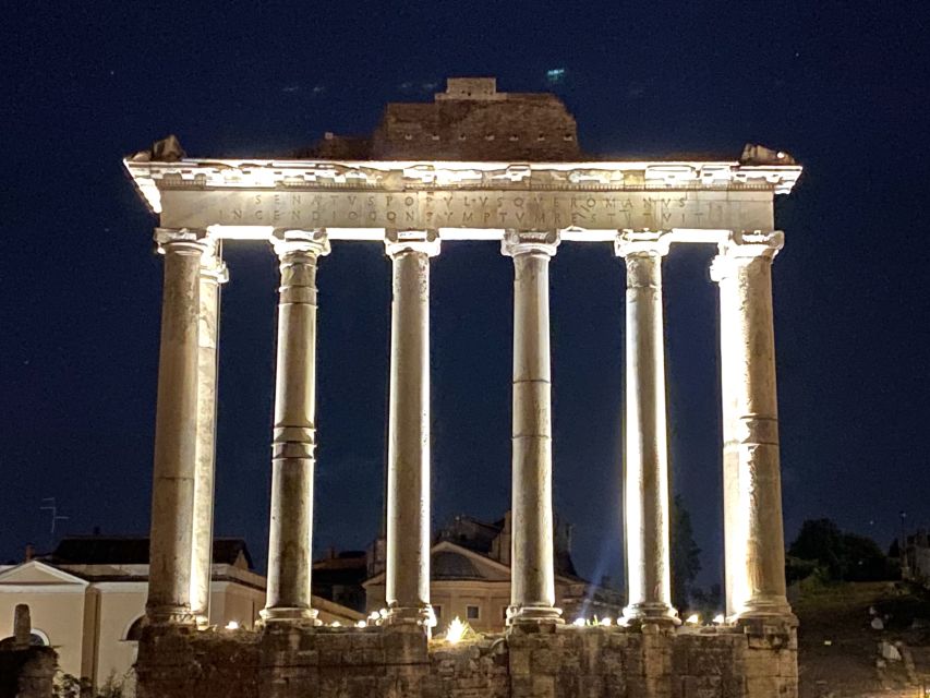 Rome: Wonders of Ancient Rome at Dusk - Roman Forum at night: Temple of Castor and Pollux, Senate House, and the politics behind it