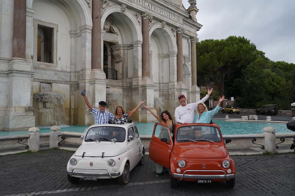 Vintage Fiat500 car Tour by Professional Photographer - The drive through Trastevere and Fontana Acqua Paola